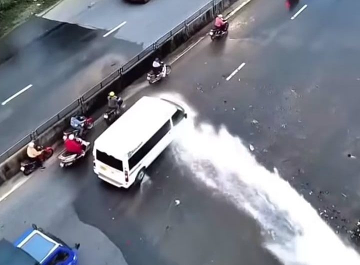 Bro saved alot of other drivers by shielding a broken pipe