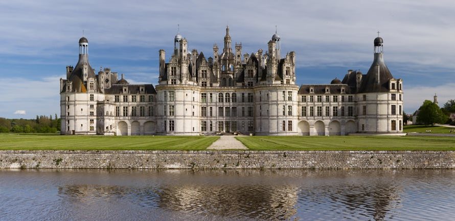 Château de Chambord: one of the most recognisable palaces in the world because of its very distinctive French Renaissance architecture. The open double-spiral staircase that is the centrepiece of the palace might have been designed by Leonardo da Vinci.