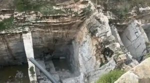 Cliffs collapsing at a marble quarry in Makrana, India due to heavy rainfall.