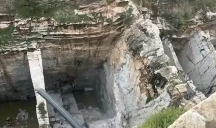 Cliffs collapsing at a marble quarry in Makrana, India due to heavy rainfall.