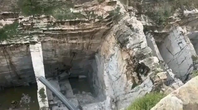 Cliffs collapsing at a marble quarry in Makrana, India due to heavy rainfall.