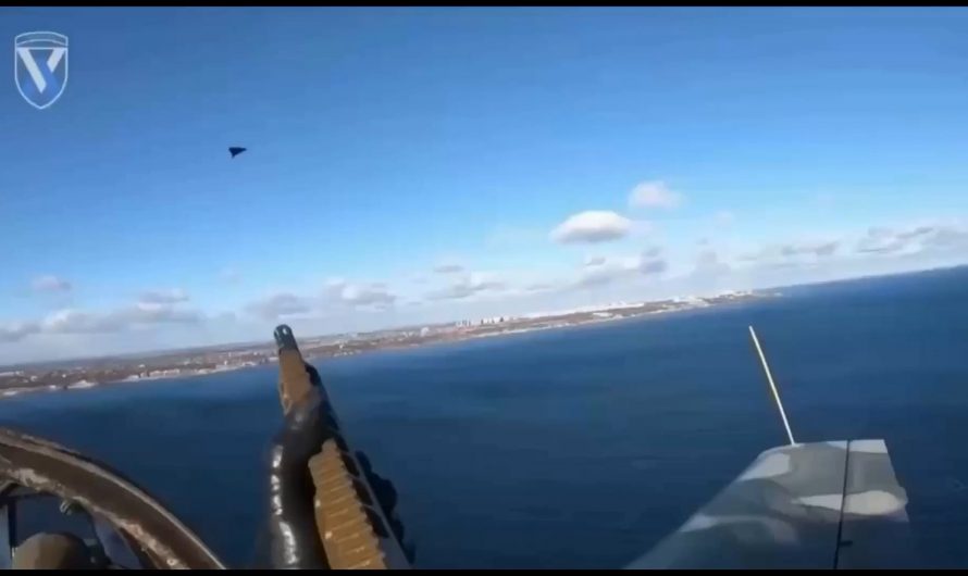 Compilation showing the perspective of a Ukrainian gunner from the back of a Soviet-era Yak-52 trainer plane shooting down unmanned Russian drones with his rifle.
