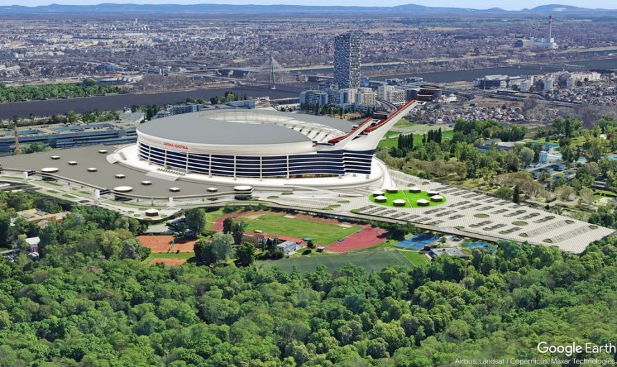 Concept of Arena Austria – a facility that could become the world’s first sports stadium combining a football field with ski jumping hills