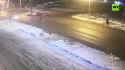 Cops in car intervene and deflect a driver from running over pedestrians