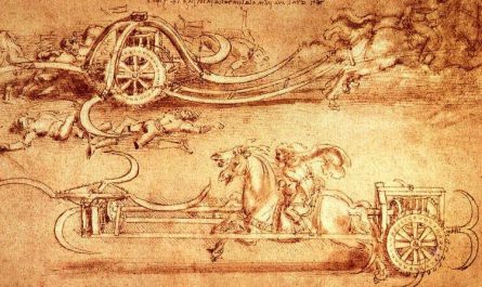 Da Vinci's "Scythed Chariot" concept, basically a horse-drawn blender for enemy infantry
