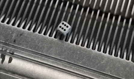 Dice stuck on the top step of an escalator
