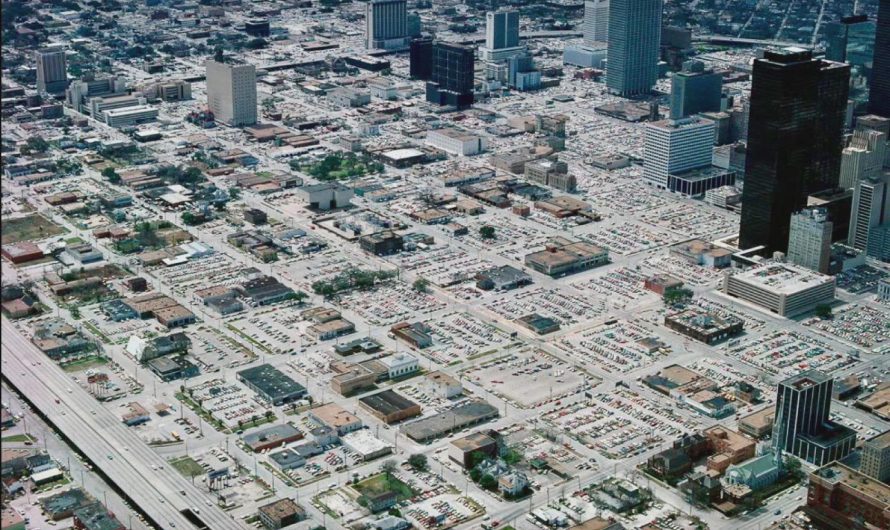 Downtown Houston in 1970s was a massive parking lot. It was estimated that nearly 50% of the downtown land area was dedicated solely to parking.