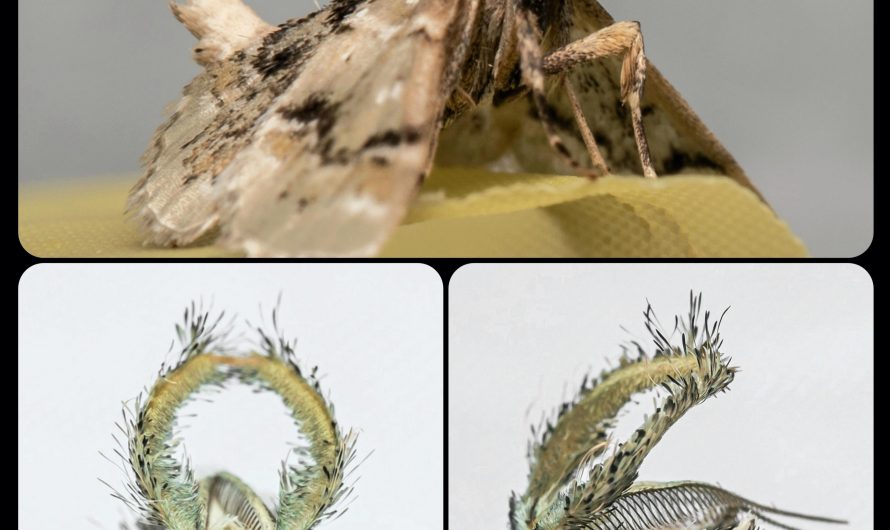 Dragon Moths (Genus Coenodomus): these moths have long, fuzzy “horns” that extend from the structures at the base of their antennae