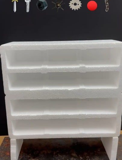 Dropping red hot metal shapes through a polystyrene foam shelf