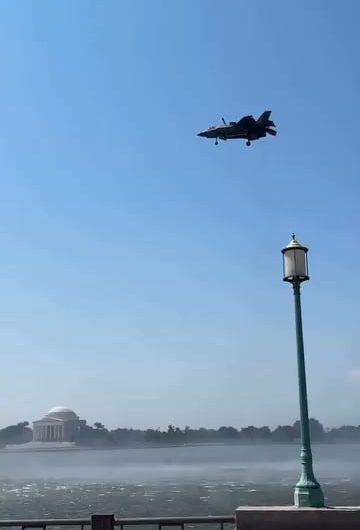 F-35 hovering over the Tidal Basin in Washington, D.C. ahead of the 4th of July and America 250 celebrations