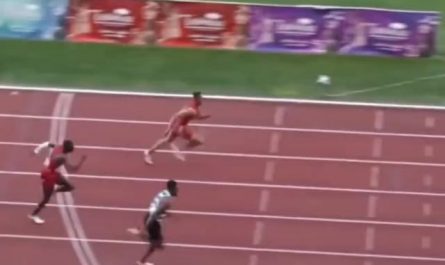 Guy wins running race by flying