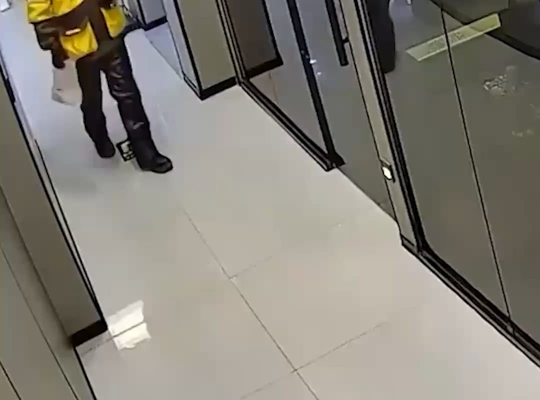 Hilarious moment door explodes as worker tries to exit