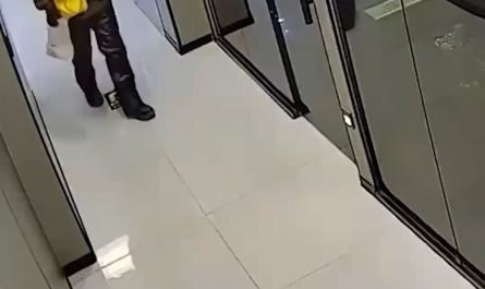 Hilarious moment door explodes as worker tries to exit