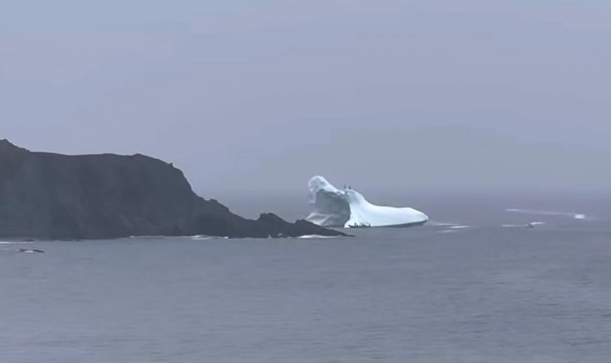 Ice berg diving into the cold North Atlantic
