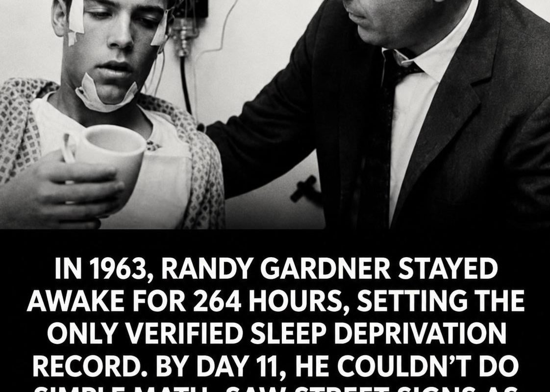 In 1963, Randy Gardner stayed awake for 264 hours (11 days) as part of a sleep-deprivation experiment.