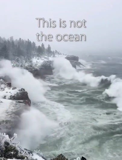 Lake Superior, located on the US-Canada border, is so massive that it creates ocean-like waves during winter storms