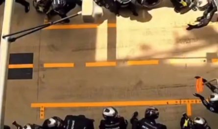 Mercedes' pit crew performing a wheel change in 2 seconds.