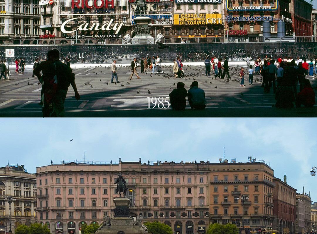 Milan's historic Piazza del Duomo 1985 vs 2025