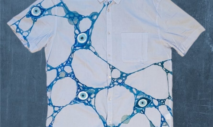 My completely freehand, hand-painted “Evil Eye” shirt. No stencils or prints used, just hours of brushwork.
