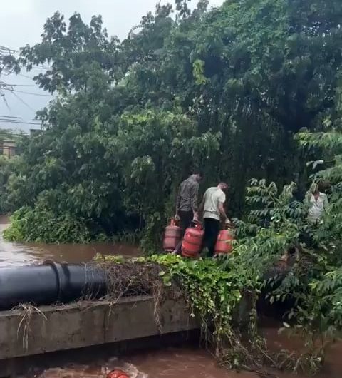 Natural disaster strikes fuel depot in Maharashtra an river located 74km from Mumbai, as surging waters carry off thousands of LPG cylinders from a storage facility