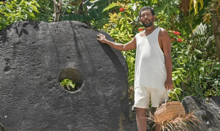 On Yap Island, large donut shaped coins called Rai Stones are used as currency.  As they are difficult to move, transactions are memorized through oral history - much like contemporary distributive ledgers. Rai Stone transactions are used for weddings, land acquisitions and ransoms.