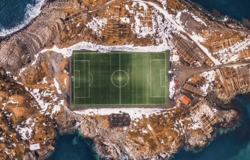 One of the world’s most remote football pitches. Henningsvær Stadium, Lofoten Islands, Norway.