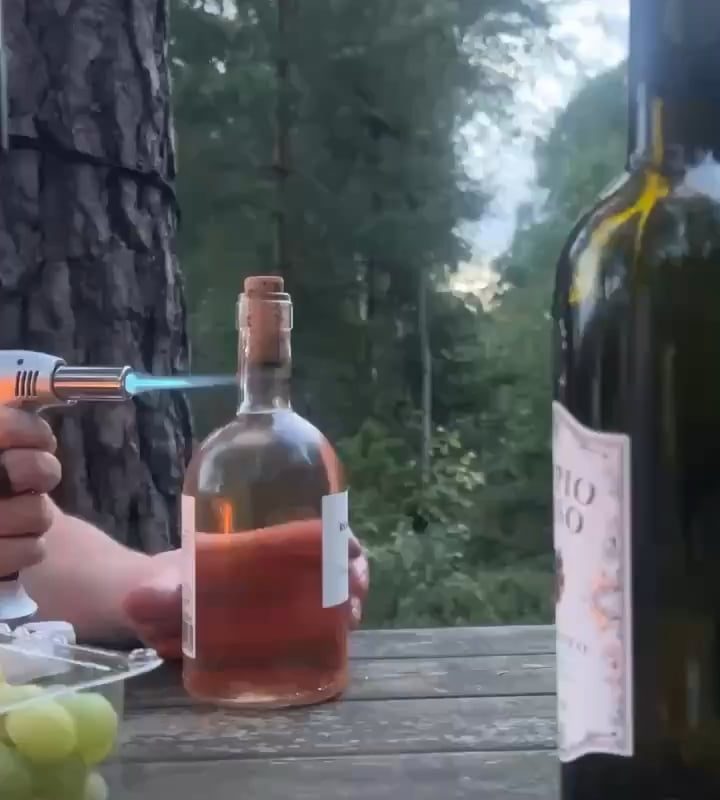 Opening a bottle with fire