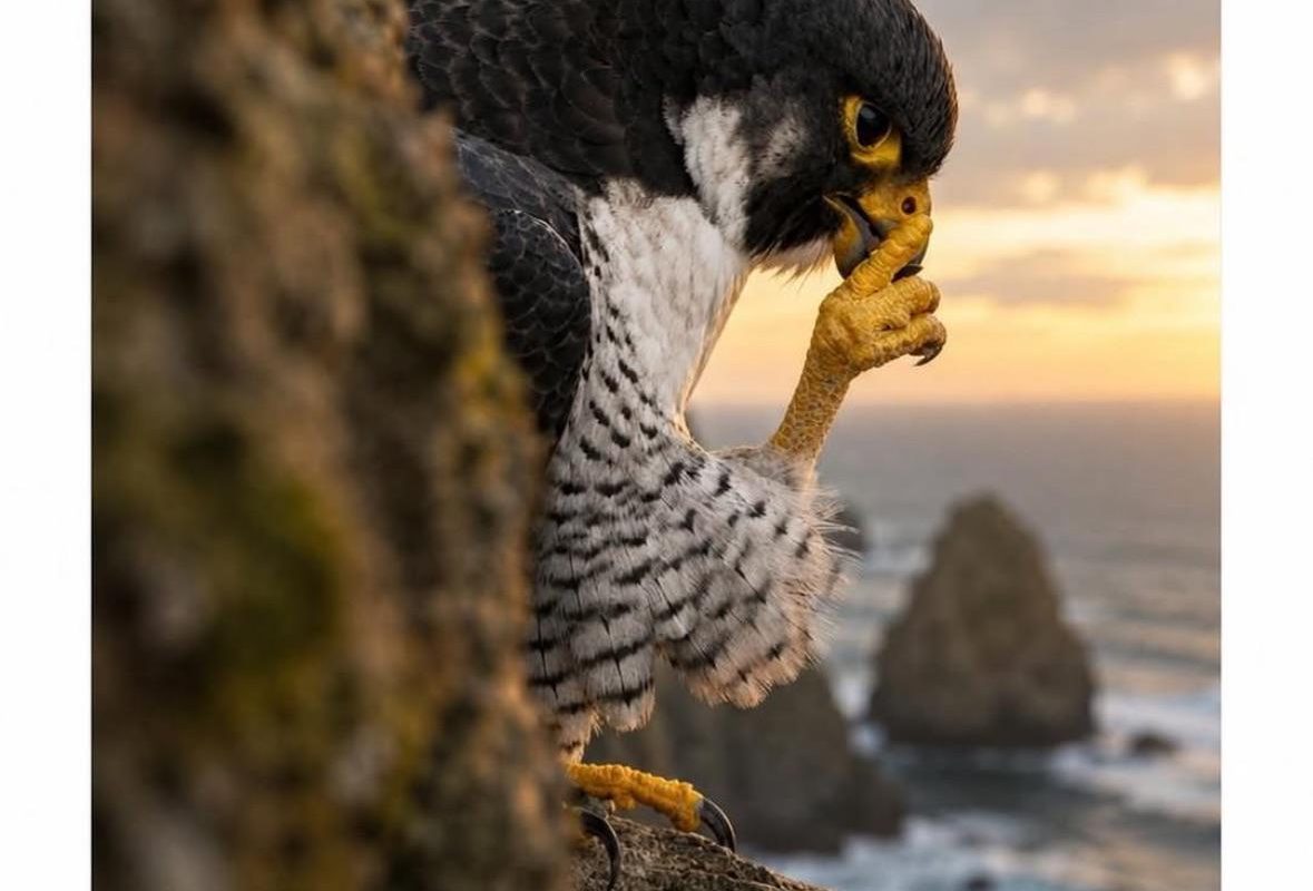 Photograph of a male peregrine falcon taken by Scott Sessions