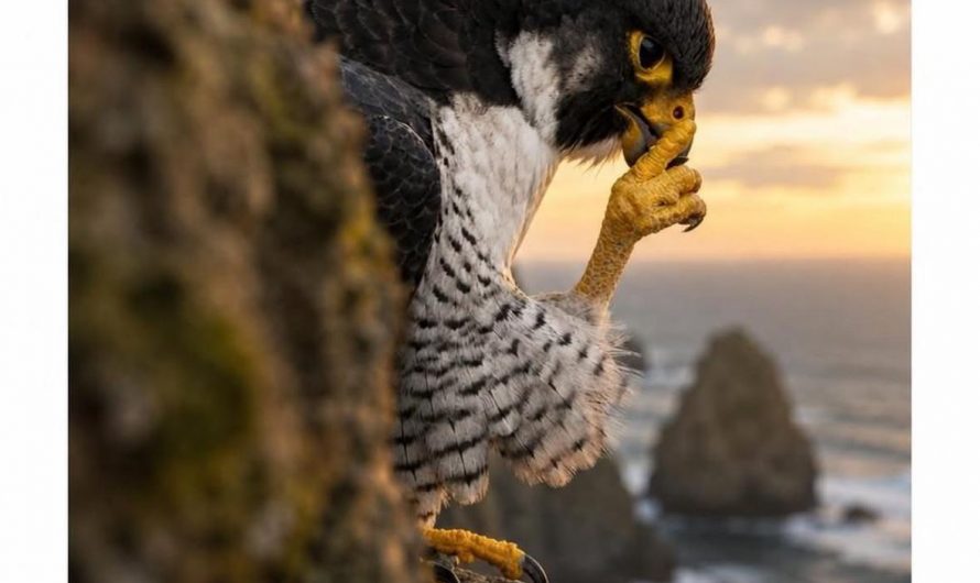 Photograph of a male peregrine falcon taken by Scott Sessions