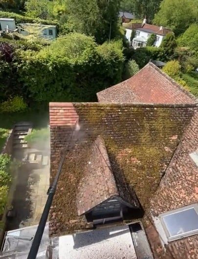 Power washing the roof