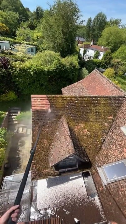 Power washing the roof