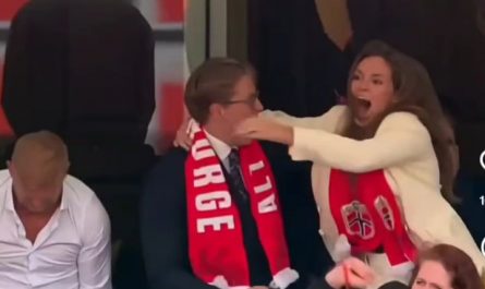 Princess and her brother, Prince of Norway celebrating Norways win over Brazil.