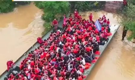 Rescue Team deploys large powered Reusable Folding Rafts after Typhoon Maysak flooded the region Guangxi