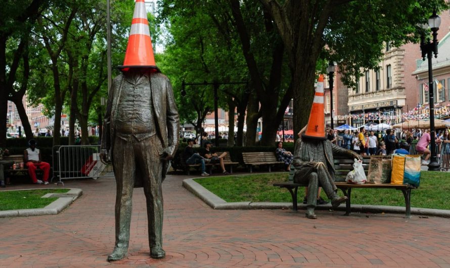 Scots apply their mark in Boston for the World Cup with a symbolic Glasgow tradition of putting traffic cones on statues