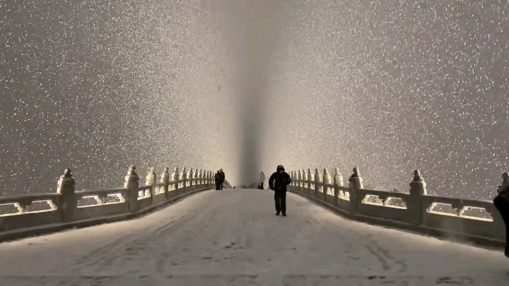 Snow falling over the Forbidden City, Beijing China. Home for Chinese emperors for 500 years