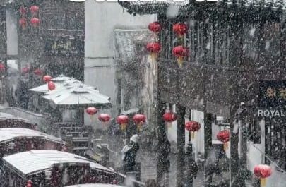 Snow over the ancient canals of Suzhou, China