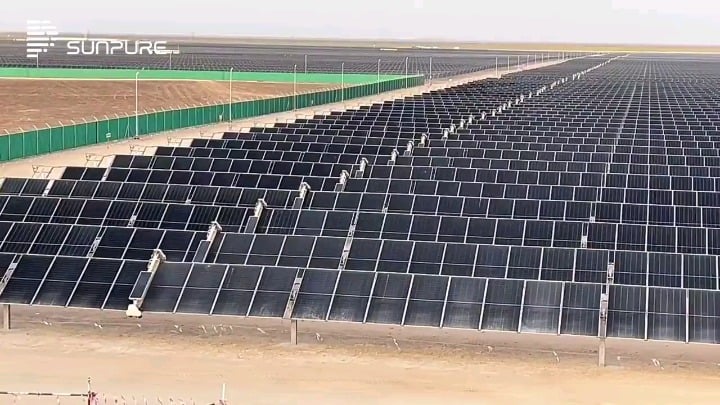 Solar panels in China being cleaned by solar powered gadgets