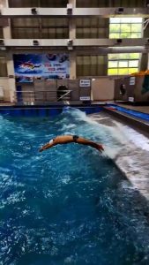 South Korea Coast Guard Academy (KCGA) rescue swimmer training in a wave simulation pool