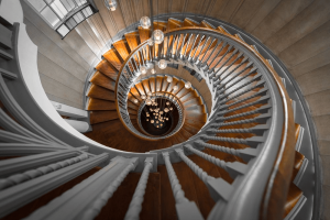 Staircase in Heal's Department Store, Tottenham Court Road, London.