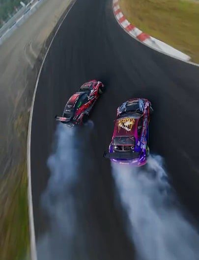Tandem drift battle in Japan