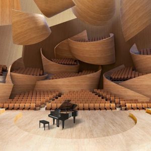 The Tension Instrument Concert Hall designed by Lihan Jin.The design won the Gold A' Design Award in 2023 for architecture.