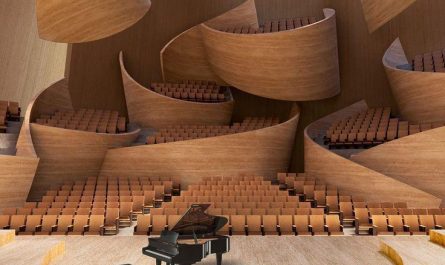 The Tension Instrument Concert Hall designed by Lihan Jin.The design won the Gold A' Design Award in 2023 for architecture.