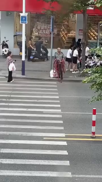 The absolute logistics of crossing the street with toddlers in Asia. They even bring out a safety rope for 20 kids.