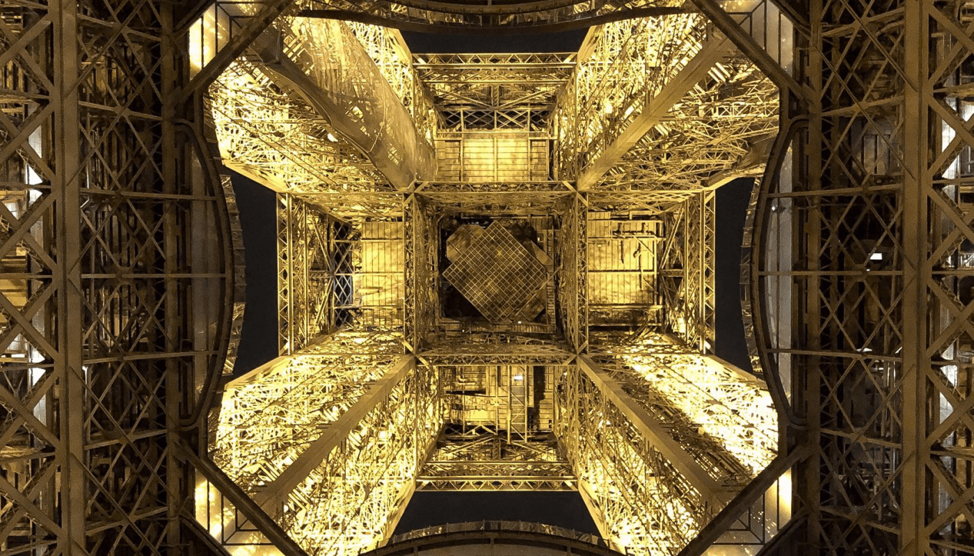 The kaleidoscopic geometry of the Eiffel Tower.