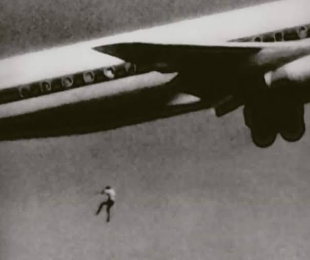 The last image of Keith Sapsford, a 14-year-old Australian boy who wanted to explore the world, so he snuck into a plane's wheel well. It opened in mid-air and the boy fell out. The photographer was just testing his new lenses and was shocked after developing those images.