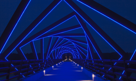 The repeating arches of this illuminated bridge.