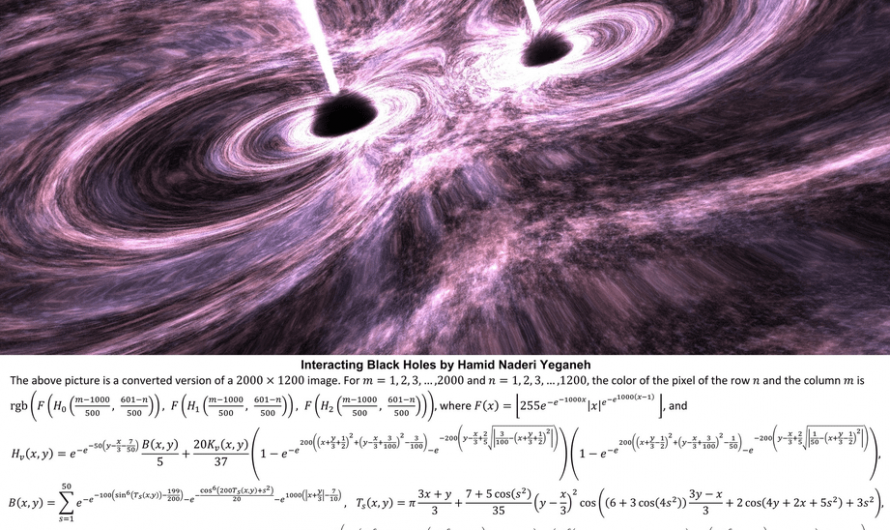 These interacting black holes were created entirely with mathematical equations by Mathematician Hamid Naderi Yeganeh.
