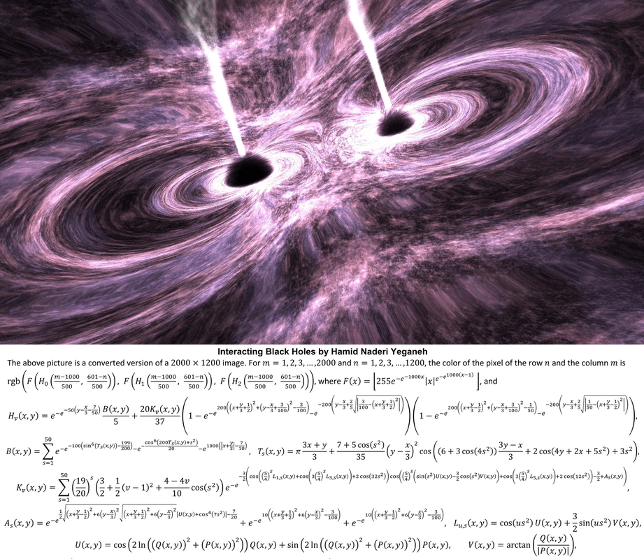 These interacting black holes were created entirely with mathematical equations by Mathematician Hamid Naderi Yeganeh.