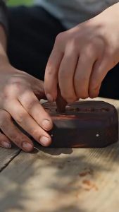This man meticulously makes use of bamboo strands