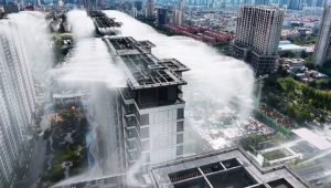 This neighborhood in China built a "rooftop rain" mist system that drops temps 5-8°C in minutes.